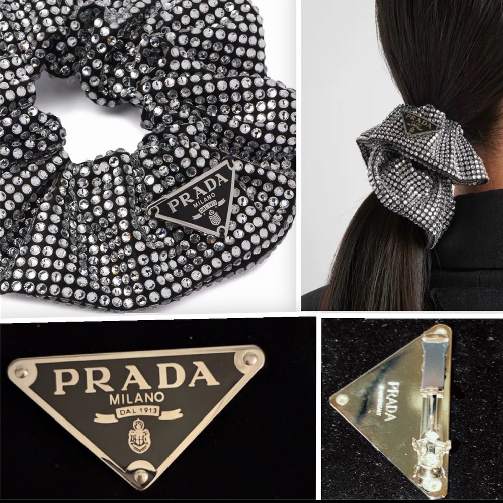 2 PC!!! Prada Crystal Scrunchie + 1 Hair Barrette !!!!